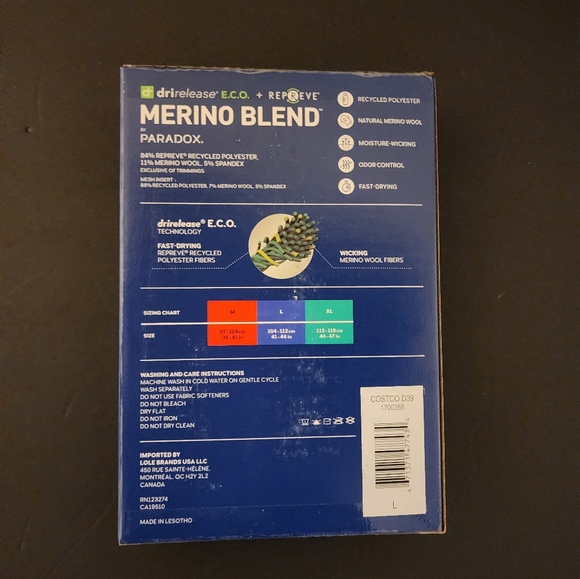 NWT, Paradox Men's LG Merino Wool Blend Performance Base Layer Long Sleeve Black - Picture 2 of 8